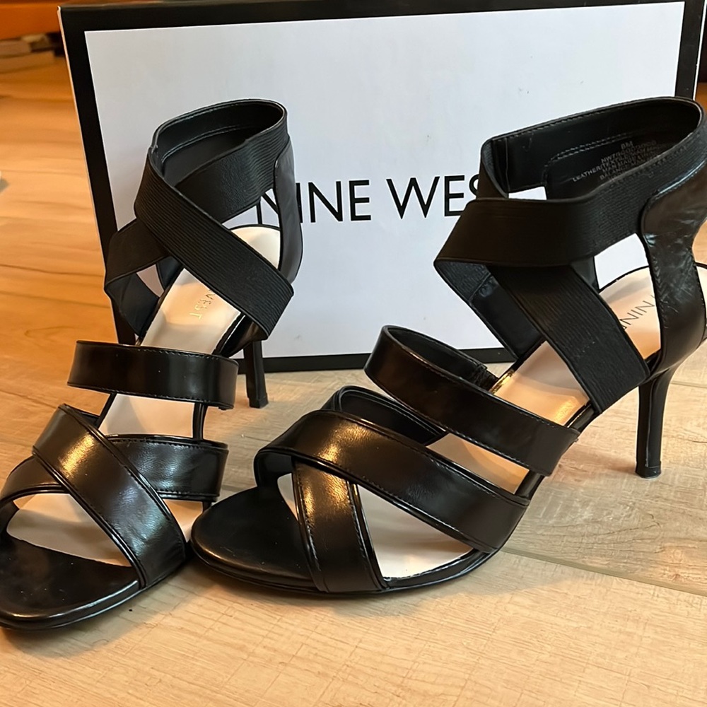 Nine West black strappy heels